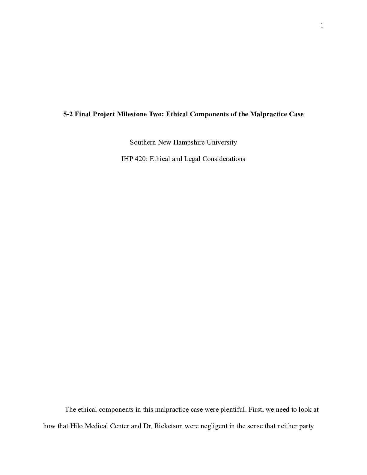 Preview image for IHP 420 Milestone Two|    5-2 Final Project Milestone Two: Ethical Components of the M